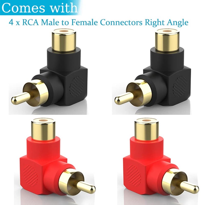 Warmstor RCA Male to Female Adapter Right Angle 4-Pack, RCA M/F Connector 90 Degree Elbow Gold-Plated (2 Black + 2 Red) - Image 2
